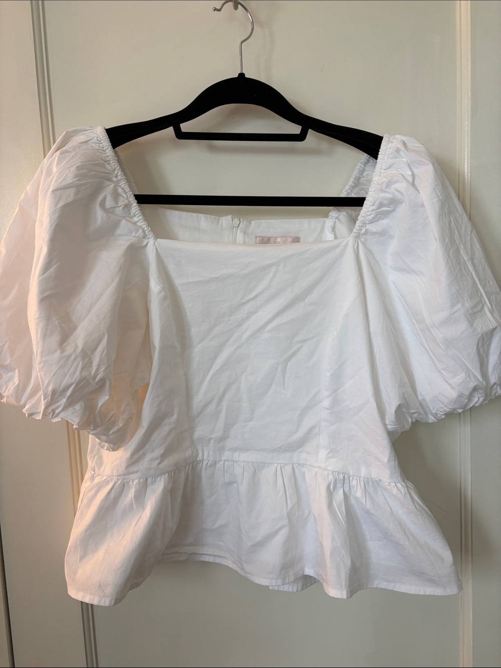 Rachel Parcell White Puff Sleeve Square Neck Peplum Top